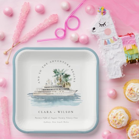 エレガントダスキークルーズシップ結婚パームシースケープ ペーパープレート (パーティー)