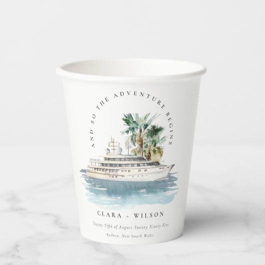 エレガントダスキークルーズシップ結婚パームシースケープ 紙コップ (正面)