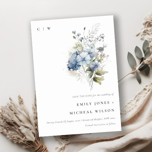 エレガントダスキーブルーウォーターコテージフローラ セーブザデート