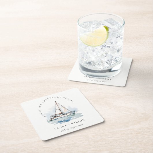 エレガントダスキーヨットシースケープ結婚ス スクエアペーパーコースター (インサイチュ)