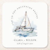 エレガントダスキーヨットシースケープ結婚ス スクエアペーパーコースター (正面)