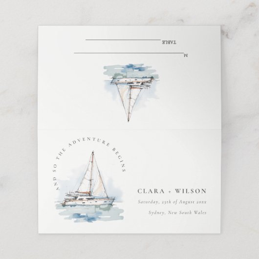 エレガントダスキーヨットシースケープ結婚ス プレイスカード (外部開封)