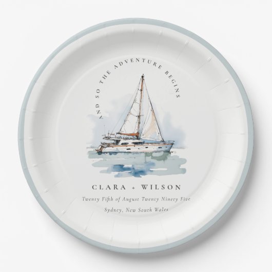 エレガントダスキーヨットシースケープ結婚ス ペーパープレート (正面)