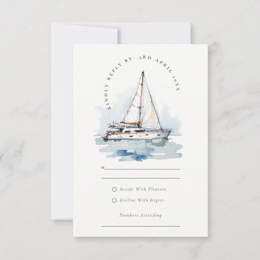 エレガントダスキーヨットシースケープ結婚ス 出欠カード (正面)