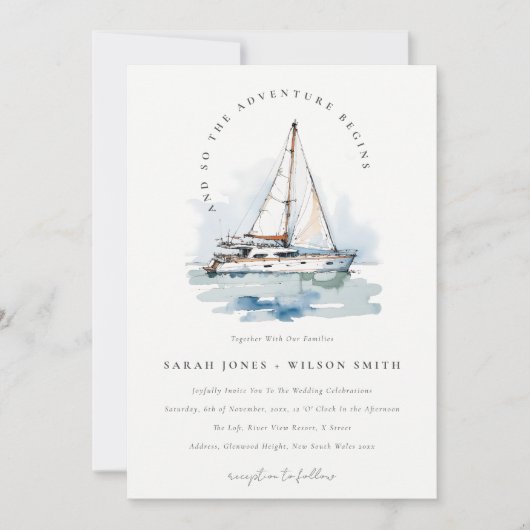 エレガントダスキーヨットシースケープ結婚ス 招待状 (正面)
