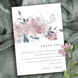 エレガントダスキー赤面ウォーター色フローラ結婚ズ サンキューカード
