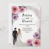 エレガントダスティパープル水彩フローラ結婚ズ 招待状 (正面)