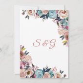 エレガントダスティピンクピーチブルーフローラ結婚ズ 招待状 (裏面)