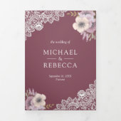 エレガントダスティピンクフローラレ結婚ースの写真 三つ折り招待状 (カバー)