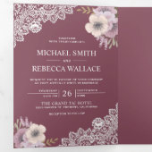 エレガントダスティピンクフローラレ結婚ースの写真 三つ折り招待状 (内部最初)