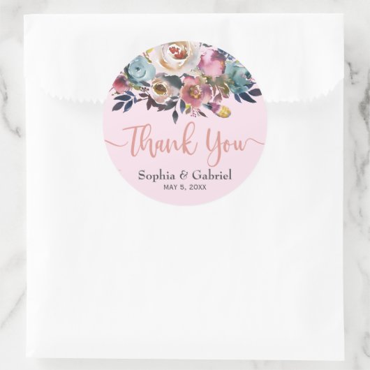 エレガントダスティピンクブルーフローラ結婚の感謝 ラウンドシール (バッグ)