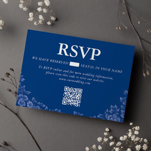 エレガントダスティフランスのブルーヴィンテージ結婚フローラ 出欠カード