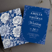 エレガントダスティフランスのブルーヴィンテージ結婚フローラ 招待状