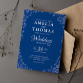 エレガントダスティフランスのブルーヴィンテージ結婚フローラ 招待状