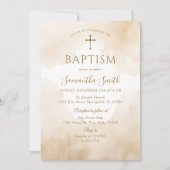 エレガントダスティブラウンウォーター色金ゴールドクロスバプテスマ 招待状 (正面)