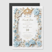 エレガントダスティブルーアジサイフェイクエンボス マグネット招待状 (正面/裏面)