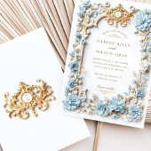 エレガントダスティブルーアジサイフェイクエンボス 招待状