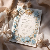 エレガントダスティブルーアジサイフェイクエンボス 招待状