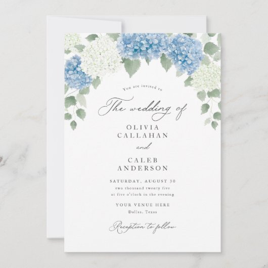 エレガントダスティブルーアジサイフローラ結婚ズ 招待状 (正面)