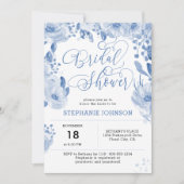 エレガントダスティブルーウォーターフローラブライダルシャワー 招待状 (正面)