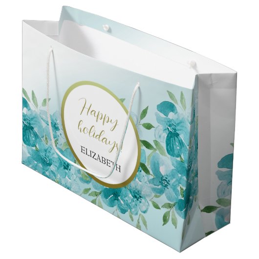 エレガントダスティブルーウォーターフローラモノグラムの ラージペーパーバッグ (正面アングル)