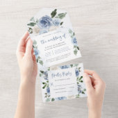 エレガントダスティブルーウォーターフローラ結婚ズ オールインワン招待状 (貼ってはがせる)