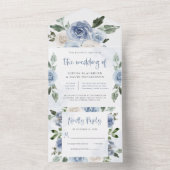 エレガントダスティブルーウォーターフローラ結婚ズ オールインワン招待状 (内側)