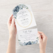 エレガントダスティブルーウォーターフローラ結婚ズ オールインワン招待状 (貼ってはがせる)