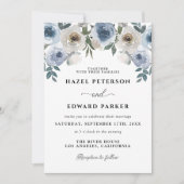 エレガントダスティブルーウォーターフローラ結婚ズ 招待状 (正面)