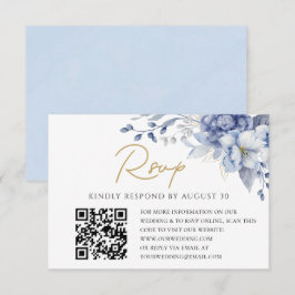 エレガントダスティブルーゴールド 結婚式QRコードRSVP 出欠カード