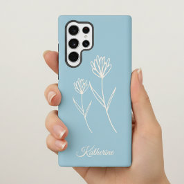 エレガントダスティブルーシンプルフラワー スポーツ SAMSUNG GALAXY S22 ULTRAケース