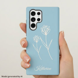 エレガントダスティブルーシンプルフラワー スポーツ SAMSUNG GALAXY S22 ULTRAケース