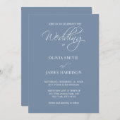 エレガントダスティブルーシンプル結婚式招待状 招待状 (正面/裏面)