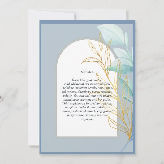 エレガントダスティブルーシーグラス金ゴールドリーフアー結婚チの 招待状