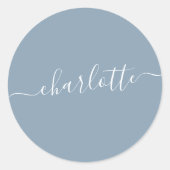 エレガントダスティブルースクリプト名パーソナライズされた ラウンドシール (正面)