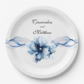 エレガントダスティブルーネイビー結婚フラワーズ ペーパープレート (正面)