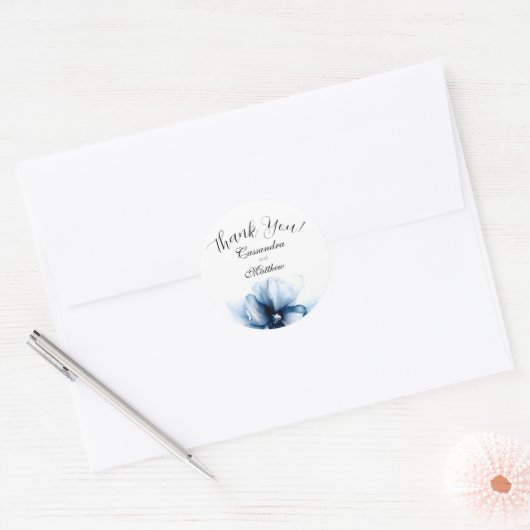 エレガントダスティブルーネイビー結婚フラワーズ ラウンドシール (封筒)