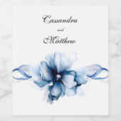 エレガントダスティブルーネイビー結婚フラワーズ ワインラベル (シングルラベル)