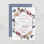 エレガントダスティブルーピンクフローラジオメト結婚リ 出欠カード (正面/裏面)