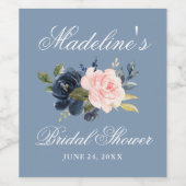 エレガントダスティブルーピンクフローラブライダルシャワー ワインラベル (シングルラベル)