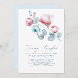 エレガントダスティブルーピンクフローラ夕べ披露宴 招待状