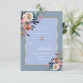 エレガントダスティブルーピンクフローラ金ゴールドフレ結婚ーム 出欠カード (スタンド正面)