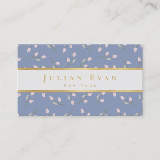 エレガントダスティブルーフェイク金ゴールドフローラ名刺 名刺 (正面)