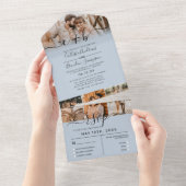 エレガントダスティブルーフォトモノグラムウェディングRSVP オールインワン招待状 (貼ってはがせる)