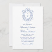 エレガントダスティブルーフランスのガーデン結婚フローラ 招待状 (正面)