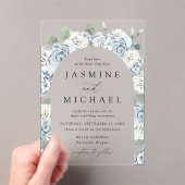 エレガントダスティブルーフローラアーチ結婚フレーム アクリル招待状 (インサイチュ (ポータブル))