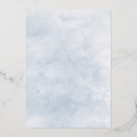 エレガントダスティブルーフローラウォーター結婚カラーの金ゴールド 箔招待状 (裏面)