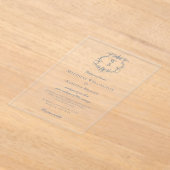 エレガントダスティブルーフローラクレストモノグラム結婚ズ アクリル招待状 (レイダウン)