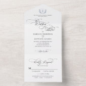エレガントダスティブルーフローラクレストモノグラム結婚ズ オールインワン招待状 (内側)