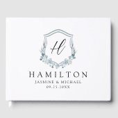 エレガントダスティブルーフローラクレストモノグラム結婚ズ ゲストブック (正面)